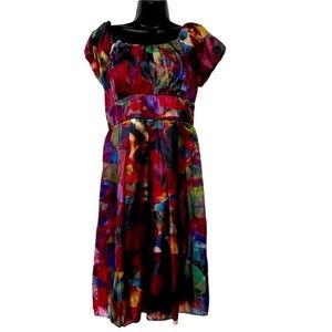 90s Babydoll DRESS Empire SILK SUZI CHIN PINK PURPLE WATERCOLOR CAP SLEEVE 4